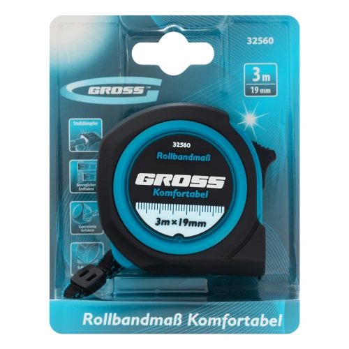 Рулетка Komfortabel 3 м х 19 мм,обрезиненный корпус Gross по ценам производителя в Казани с доставкой по всей России