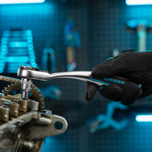 Ключ-трещотка 1/2", CrV, 120 зубьев, с быстрым сбросом, цельнометаллический, хром Gross купить в Москве с доставкой по всей России | ProtosMarket.ru
