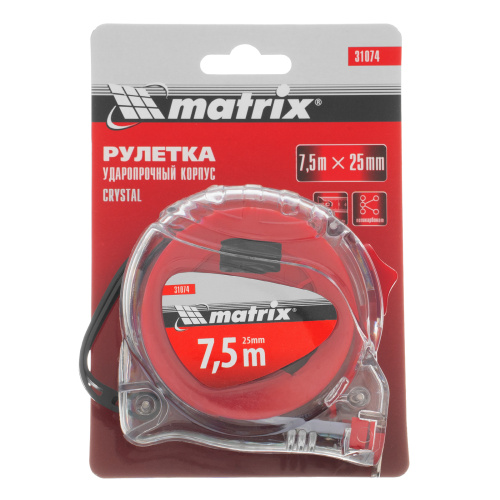 Рулетка Crystal,7,5 м х 25 мм,корпус из поликарбоната Matrix купить в Москве с доставкой по всей России | ProtosMarket.ru