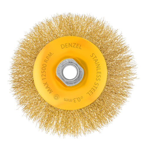 Щетка для УШМ, 125 мм, "Тарелка", витая нержавеющая проволока 0.3 мм, М14 Denzel купить в Москве с доставкой по всей России | ProtosMarket.ru