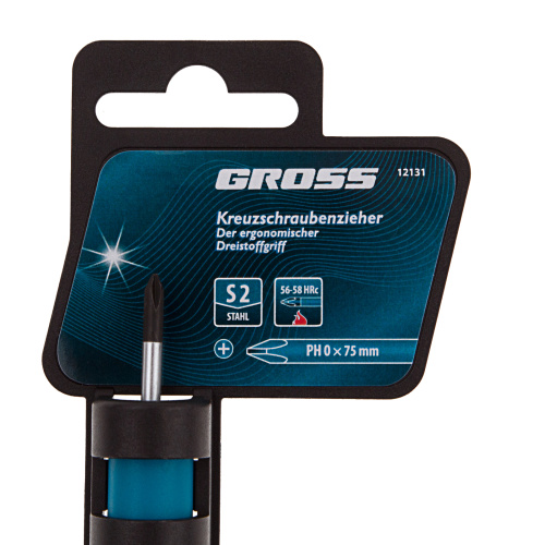 Отвертка PH0 x 75 мм, S2, трехкомпонентная рукоятка Gross по ценам производителя в Казани с доставкой по всей России