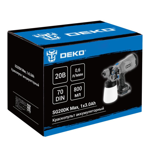 Краскопульт аккумуляторный DEKO SG20DK Max, 20В, 800 мл, 1x3.0Ач по ценам производителя в Казани с доставкой по всей России