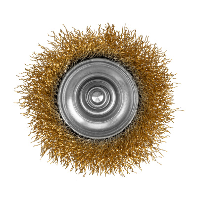 Щетка для дрели, 65 мм, "чашка" со шпилькой, латунированная витая проволока Matrix по ценам производителя в Казани с доставкой по всей России