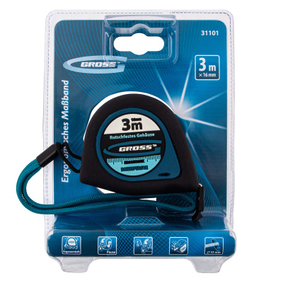 Рулетка "Ergonomisch",3 м x 16 мм,магнитный обрезиненный зацеп Gross по ценам производителя в Казани с доставкой по всей России