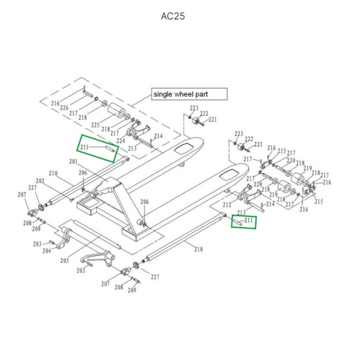 Ось крепления рычага силового блока к подвильной тяге для гидравлических тележек JC20 по ценам производителя в Казани с доставкой по всей России