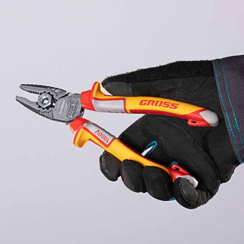 Плоскогубцы комбинированные, диэлектрические трехкомпонентные рукоятки до 1000 В, 180 мм Gross купить в Москве с доставкой по всей России | ProtosMarket.ru