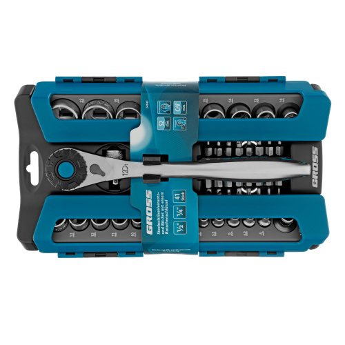 Набор торцевых головок, трещотка 120 зубьев, 1/2", 1/4", CrV, 41 предмет Gross купить в Москве с доставкой по всей России | ProtosMarket.ru
