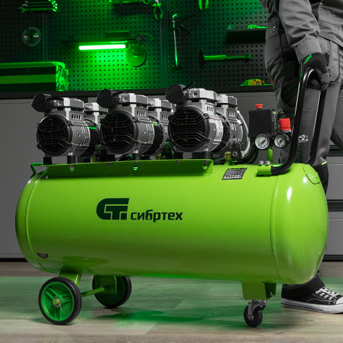 Компрессор безмаслянный малошумный МБ 2250/100, 2250 Вт, 100л, 400 л/мин Сибртех купить в Москве с доставкой по всей России | ProtosMarket.ru