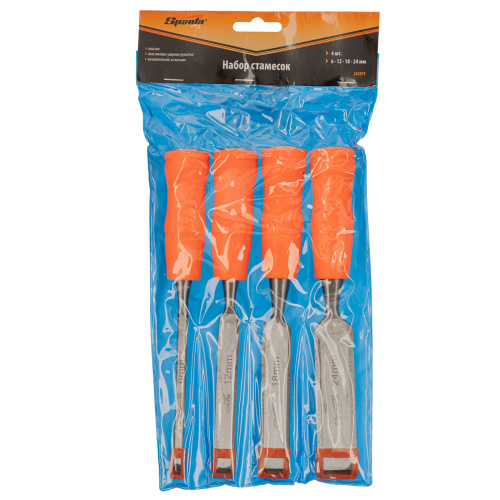 Набор стамесок 4 шт, 6-12-18-24 мм, плоские, пластиковые ударные рукоятки Sparta по ценам производителя в Казани с доставкой по всей России