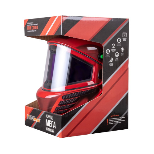 Маска сварщика КОРУНД МЕГА "красная" (ф-р MEGA LED) в коробке купить в Москве с доставкой по всей России | ProtosMarket.ru