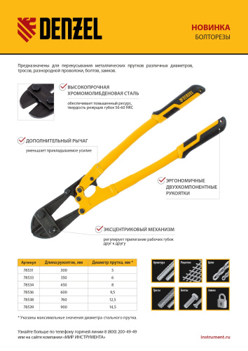 Болторез 450 мм 18", Cr-Mo Denzel купить в Москве с доставкой по всей России | ProtosMarket.ru