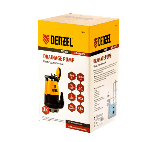 Дренажный насос для чистой и грязной воды DP900S, 900 Вт, напор 9 м, 18000 л/ч Denzel купить в Москве с доставкой по всей России | ProtosMarket.ru