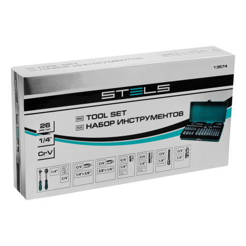 Набор торцевых головок с трещоткой, 1/4", 26 предметов Stels купить в Москве с доставкой по всей России | ProtosMarket.ru