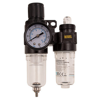 Блок подготовки воздуха регулятор-фильтр-лубрикатор FLR1500, 10 бар, 1500 л/мин, 1/4" Denzel купить в Москве с доставкой по всей России | ProtosMarket.ru
