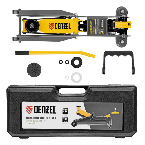 Домкрат гидравлический подкатной, 2 т, 135-385 мм, в пласт. кейсе Denzel по ценам производителя в Казани с доставкой по всей России