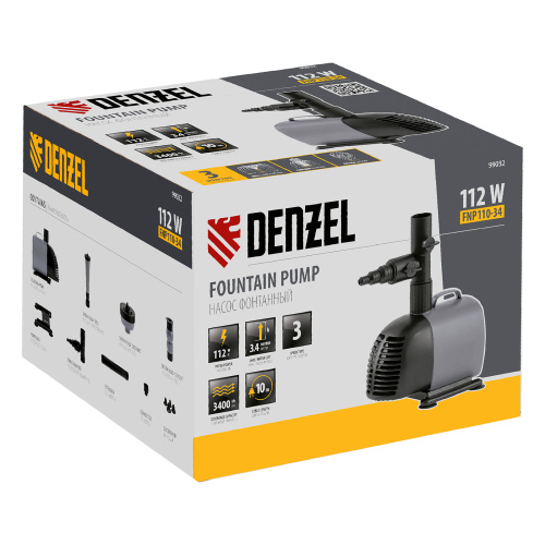 Насос фонтанный FNP110-34, 112 Вт, подъем 3,4 м, 3400 л/ч, колокольчик/каскад/гейзер Denzel купить в Москве с доставкой по всей России | ProtosMarket.ru