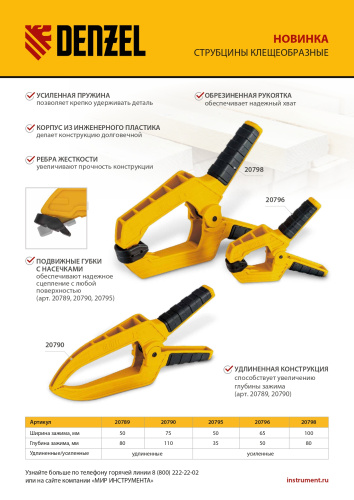 Струбцина клещеобразная, удлиненная 75 х 110 мм двухкомпонентные рукоятки Denzel по ценам производителя в Казани с доставкой по всей России