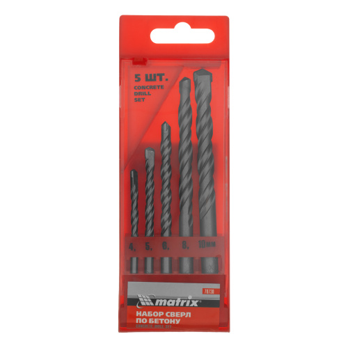 Набор сверл по бетону, 4-5-6-8-10 мм, пластиковый кейс, Matrix купить в Москве с доставкой по всей России | ProtosMarket.ru