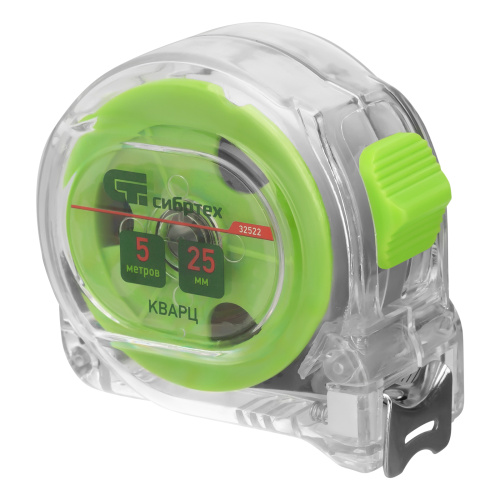 Рулетка Кварц,прозрачный корпус,амортизатор,5 м х 25 мм Сибртех по ценам производителя в Казани с доставкой по всей России