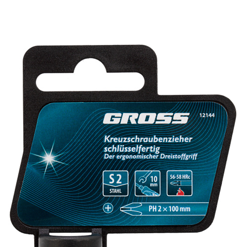 Отвертка PH2 x 100 мм, S2, трехкомпонентная ручка Gross по ценам производителя в Казани с доставкой по всей России
