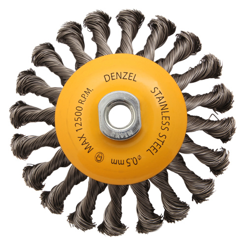 Щетка для УШМ, 125 мм, "Тарелка", крученая нержавеющая проволока 0.5 мм, М14 Denzel по ценам производителя в Казани с доставкой по всей России