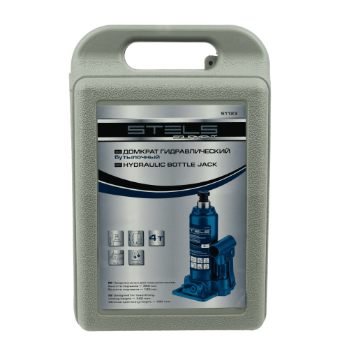 Домкрат гидравлический бутылочный, 4 т, H подъема 195-380 мм, в пластиковом кейсе Stels купить в Москве с доставкой по всей России | ProtosMarket.ru