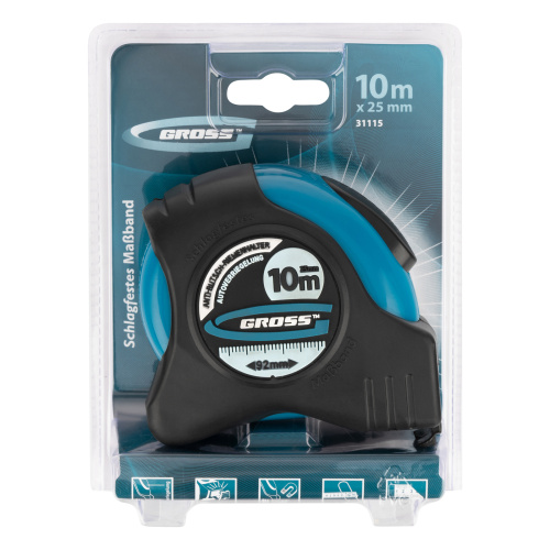 Рулетка "Schlagfest",10 м x 25 мм,магнитный обрезиненный зацеп,двусторонняя шкала,автоматическая фиксация Gross купить в Москве с доставкой по всей России | ProtosMarket.ru