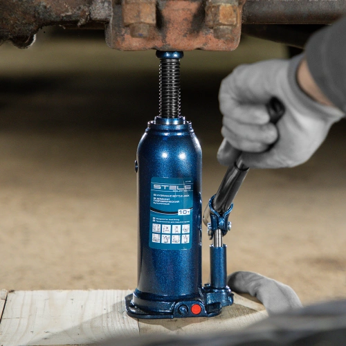 Домкрат гидравлический бутылочный, 10 т, h подъема 222-447 мм Stels по ценам производителя в Казани с доставкой по всей России