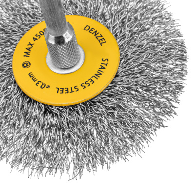 Набор щеток для дрели, 5 Плоских 25-38-50-63-75 мм, шпилька, нерж. вит. проволока Denzel по ценам производителя в Казани с доставкой по всей России