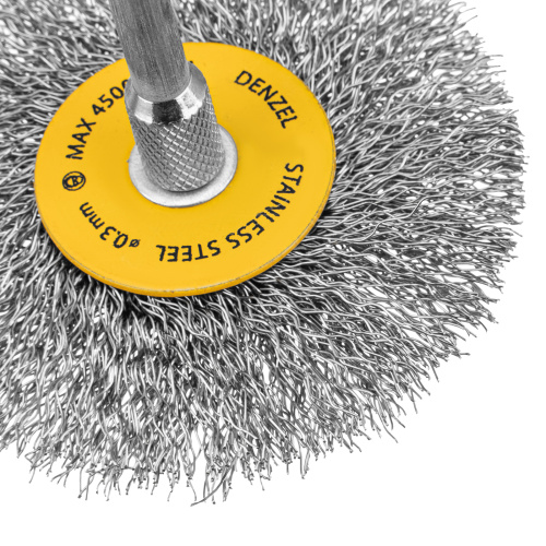 Набор щеток для дрели, 5 Плоских 25-38-50-63-75 мм, шпилька, нерж. вит. проволока Denzel по ценам производителя в Казани с доставкой по всей России