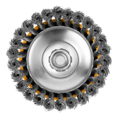 Щетка для УШМ, 125 мм, "Чашка", крученая нержавеющая проволока 0.5 мм, М14 Denzel по ценам производителя в Казани с доставкой по всей России