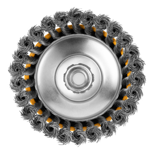 Щетка для УШМ, 125 мм, "Чашка", крученая нержавеющая проволока 0.5 мм, М14 Denzel по ценам производителя в Казани с доставкой по всей России