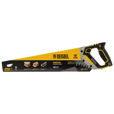 Ножовка по дереву, 450 мм, 9 TPI, зуб 3D, металлопластиковая рукоятка Denzel купить в Москве с доставкой по всей России | ProtosMarket.ru