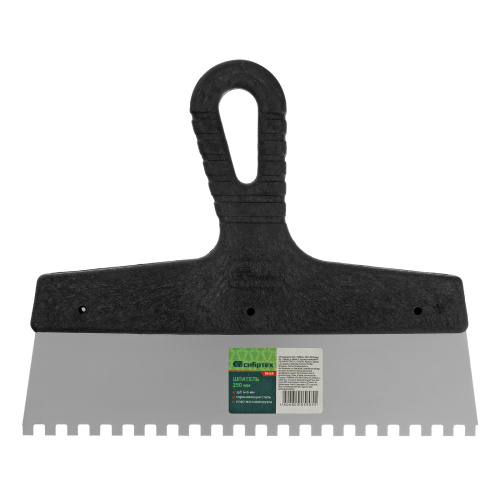 Шпатель из нержавеющей стали, 250 мм, зуб 6 х 6 мм, пластмассовая ручка Сибртех купить в Москве с доставкой по всей России | ProtosMarket.ru