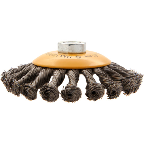 Щетка для УШМ, 125 мм, "Тарелка", крученая нержавеющая проволока 0.5 мм, М14 Denzel по ценам производителя в Казани с доставкой по всей России