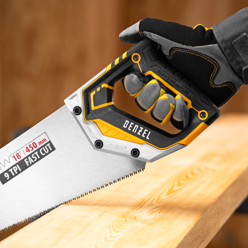 Ножовка по дереву, 450 мм, 9 TPI, зуб 3D, металлопластиковая рукоятка Denzel купить в Москве с доставкой по всей России | ProtosMarket.ru