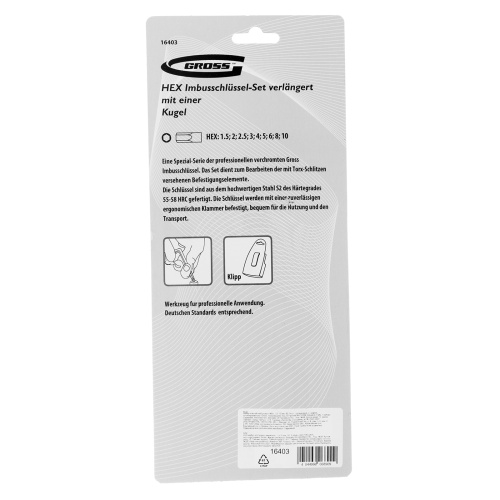 Набор ключей имбусовых HEX, 1.5-10 мм, S2, 9 шт, удлиненные с шаром, сатинированные Gross купить в Москве с доставкой по всей России | ProtosMarket.ru