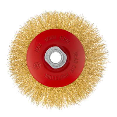 Щетка для УШМ, 125 мм, М14, "тарелка", латунированная витая проволока Matrix по ценам производителя в Казани с доставкой по всей России