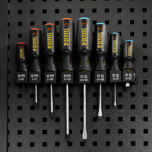 Набор отверток на полке, 8 шт., PH+SL, S2, 3к рукоятка Denzel купить в Москве с доставкой по всей России | ProtosMarket.ru
