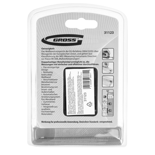 Рулетка "Doppelhaken",5 м x 19 мм,двухсторонний зацеп,Нейлон,двусторонняя шкала,автоматическая фиксация Gross по ценам производителя в Казани с доставкой по всей России