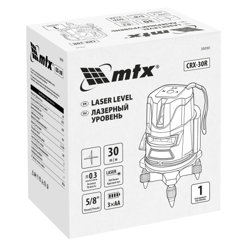 Лазерный уровень CRX-30R, 30 м, красный луч, батарейки, резьба 5/8" MTX купить в Москве с доставкой по всей России | ProtosMarket.ru