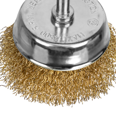 Щетка для дрели, 65 мм, "чашка" со шпилькой, латунированная витая проволока Matrix по ценам производителя в Казани с доставкой по всей России