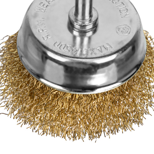Щетка для дрели, 65 мм, "чашка" со шпилькой, латунированная витая проволока Matrix по ценам производителя в Казани с доставкой по всей России