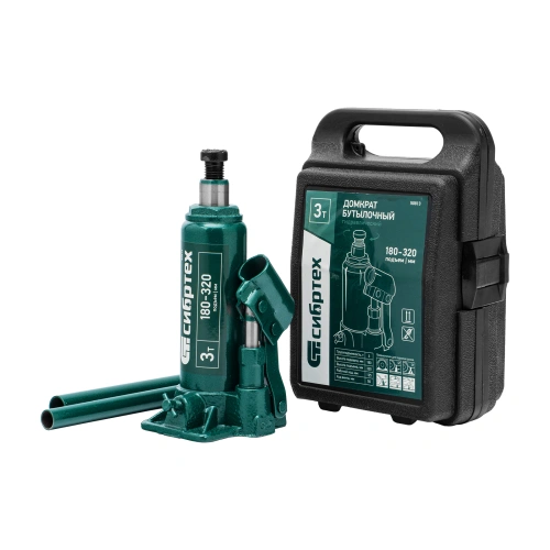 Домкрат гидравлический бутылочный, 3 т, 180-320 мм, в пласт. кейсе Сибртех купить в Москве с доставкой по всей России | ProtosMarket.ru