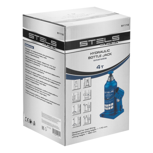 Домкрат гидравлический бутылочный телескопический, 4 т, H подъема 170-420 мм Stels купить в Москве с доставкой по всей России | ProtosMarket.ru