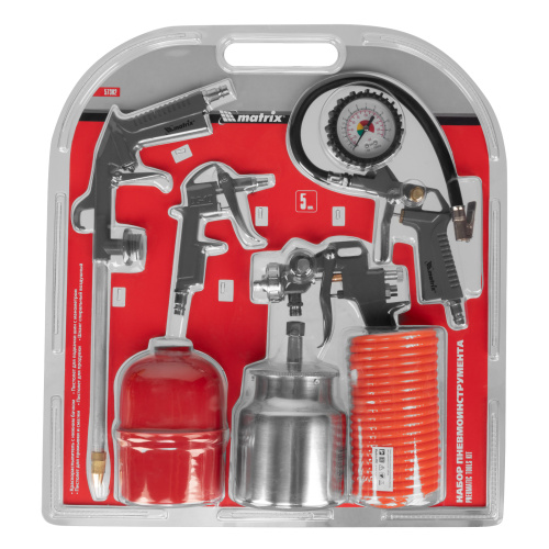 Набор пневмоинструмента, 5 предметов, быстросъемное соединение, краскораспылитель с нижним бачком Matrix купить в Москве с доставкой по всей России | ProtosMarket.ru