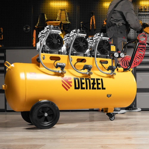 Компрессор безмасляный, малошумный DLS 1800/100,1800 Вт, 3x600, 100 л, 345 л/мин Denzel по ценам производителя в Казани с доставкой по всей России