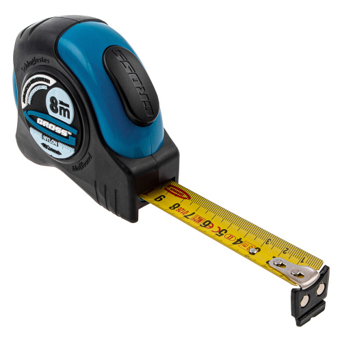 Рулетка "Schlagfest",8 м x 25 мм,магнитный обрезиненный зацеп,двусторонняя шкала,Нейлоновое покрытие,автоматическая фиксация Gross купить в Москве с доставкой по всей России | ProtosMarket.ru