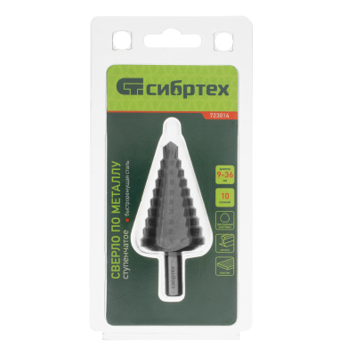 Сверло ступенчатое по металлу, 9-12-15-18-21-24-27-30-33-36 мм, 4241 Сибртех купить в Москве с доставкой по всей России | ProtosMarket.ru