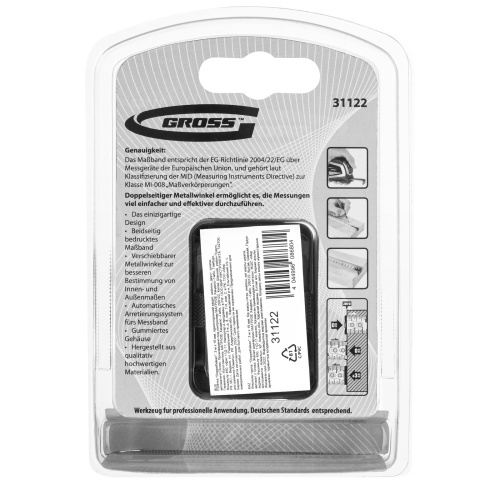 Рулетка "Doppelhaken",3 м x 16 мм,односторонний зацеп,Нейлон,двусторонняя шкала,автоматическая фиксация Gross по ценам производителя в Казани с доставкой по всей России